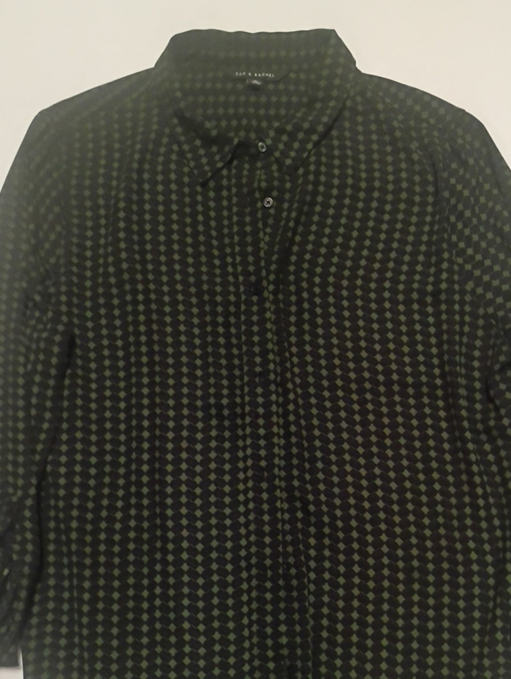 Zac & Rachel Black & Green Diamond-Pattern Womans Button-Down Shirt Preppy